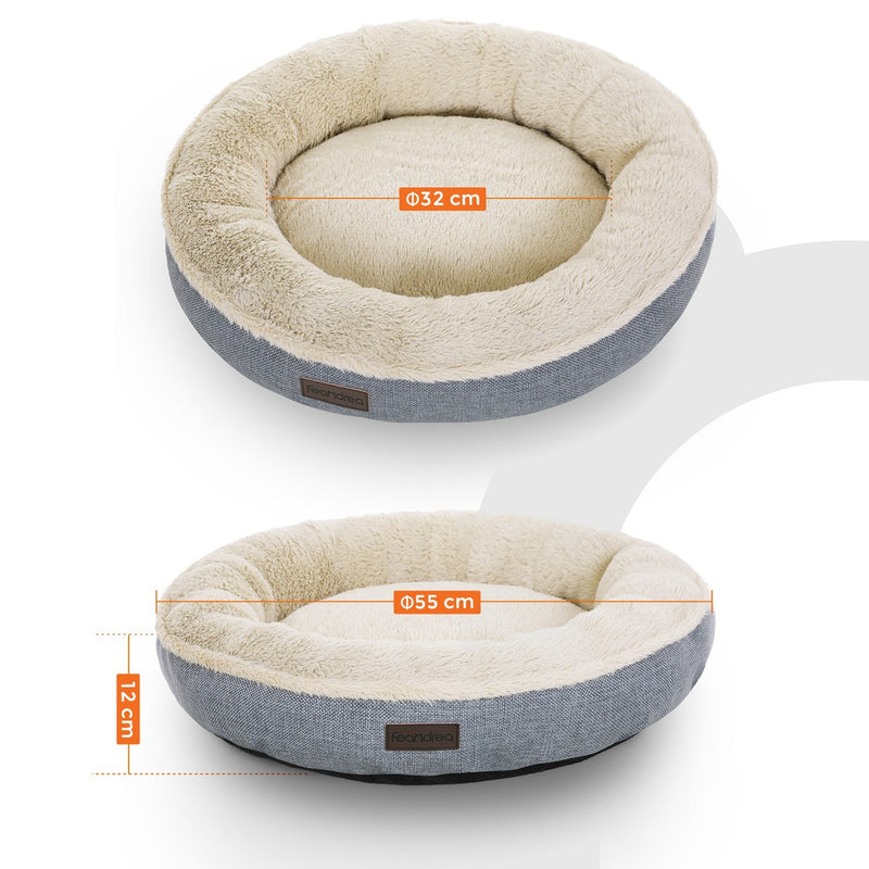 FEANDREA 55cm Dog Sofa Bed Round Shape Fabric Grey