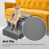 FLOOFI 3-Step Detachable Memory Foam Pet Stairs with Removable Washable Cover (Grey)