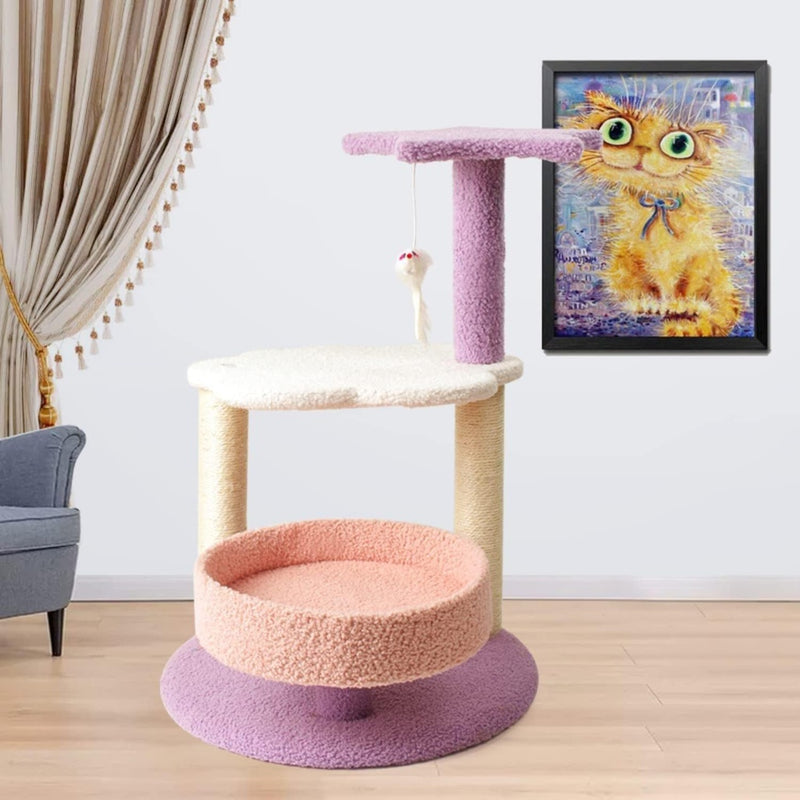 Floofi 61cm Galaxy Plush Scratching Post Cat Tree Pink Purple