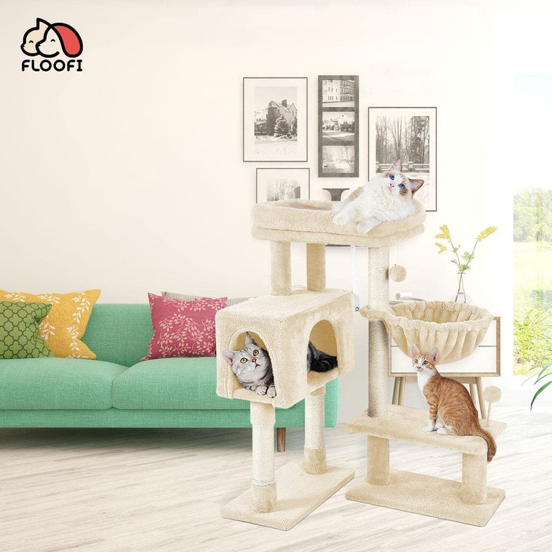 Floofi 97cm Adjustable Base Plush Cat Tree Beige