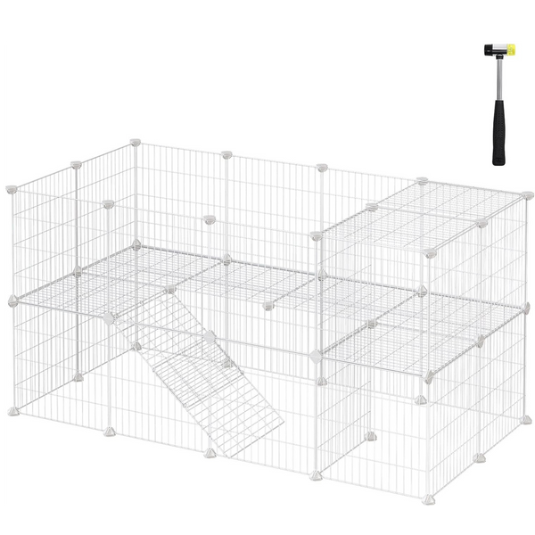 SONGMICS Metal Wire Two-Story Pet Playpen with Zip Ties White