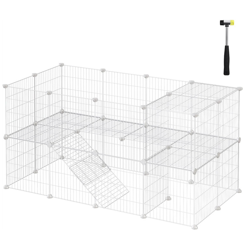 SONGMICS Metal Wire Two-Story Pet Playpen with Zip Ties White