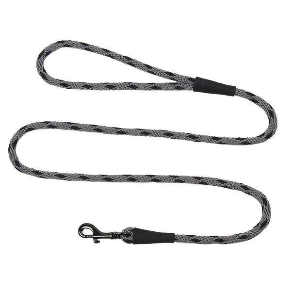 Mendota Clip Leash Small - lengths 3/8in x 4ft(10mm x1.2m) Made in the USA - Black Ice Silver