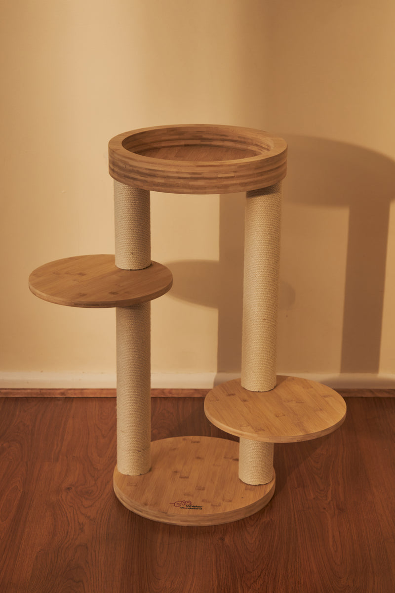 Whisker Wonderland Premium Eco Bamboo Cat Tree Small - Natural Bamboo Structure, Safe & Stable, Multi-Functional Cat Furniture, Climbing & Scratching