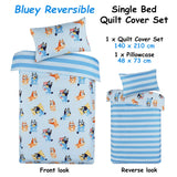 Caprice Bluey Bingo Reversible Striped Licensed Quilt Cover Set Single