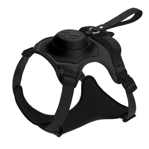 Vibe Geeks Ultimate 2-in-1 Reflective No-pull Dog Harness with Retractable Leash and Control Handle - Black - L