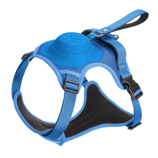 Vibe Geeks Ultimate 2-in-1 Reflective No-pull Dog Harness with Retractable Leash and Control Handle - Blue - M