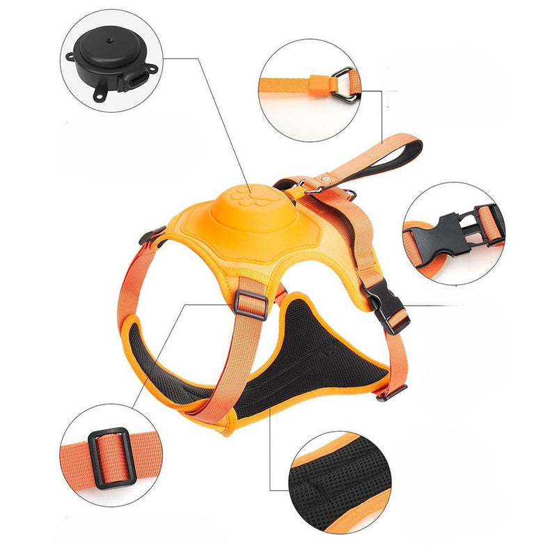 Vibe Geeks Ultimate 2-in-1 Reflective No-pull Dog Harness with Retractable Leash and Control Handle - Orange - M