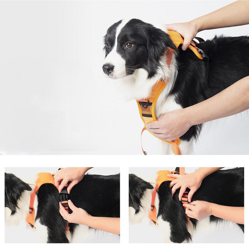 Vibe Geeks Ultimate 2-in-1 Reflective No-pull Dog Harness with Retractable Leash and Control Handle - Orange - M