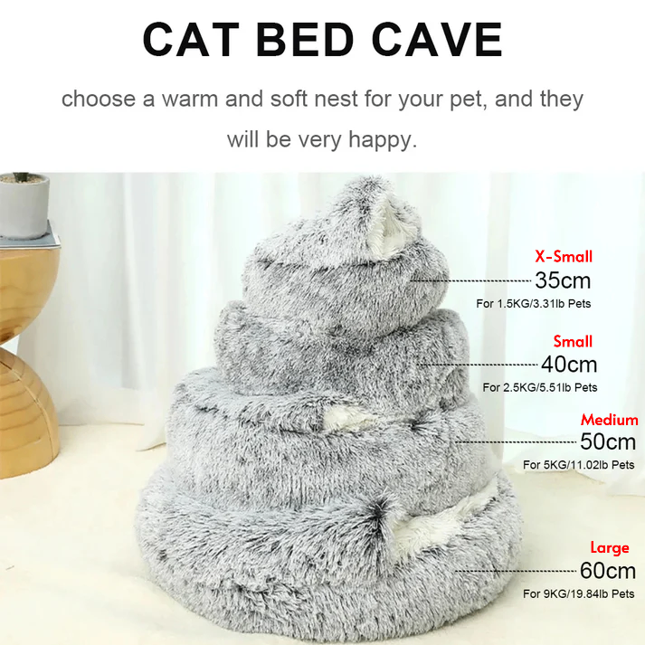 Grey Small PawfectFriend Cozy Burrowing Cave Pet Bed for Dogs Cats Kitten Plush Warm Soft Sleeping Nest - gray small