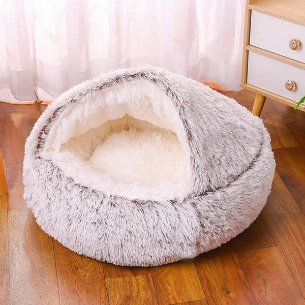 Light Brown Small PawfectFriend Cozy Burrowing Cave Pet Bed for Dogs Cats Kitten Plush Warm Soft Sleeping Nest