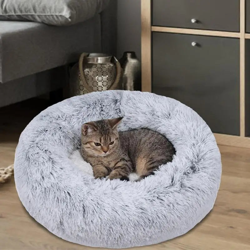 Medium-50cm cream PawfectFriend Dog Pet Cat Calming Bed Plush Beds Large Fluffy Donut Comfy Cushion Puppy Mat