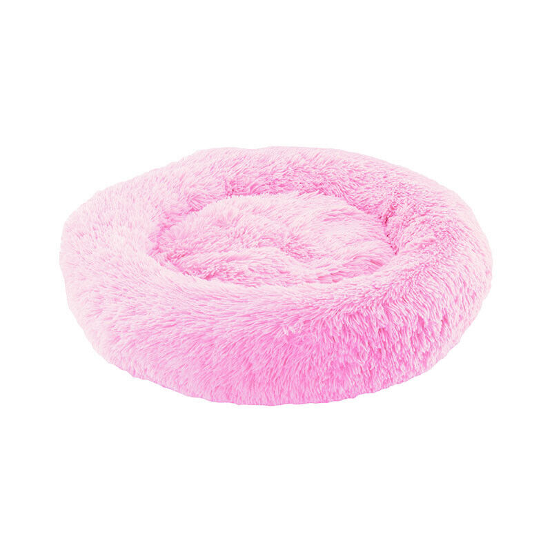 Large-60cm pink PawfectFriend Dog Pet Cat Calming Bed Plush Beds Large Fluffy Donut Comfy Cushion Puppy Mat