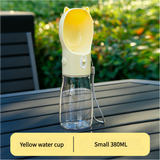 Portable Dog Water Bottle with Bowl Dispenser - 380ml Yellow Pet Travel Cup, Leak-proof, One-Hand Operation