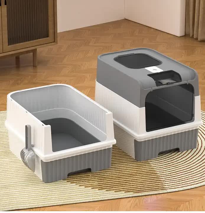 Green Large Enclosed Cat Litter Box with Drawer and Scoop-Odor Control, Removable Tray, Easy Clean Design