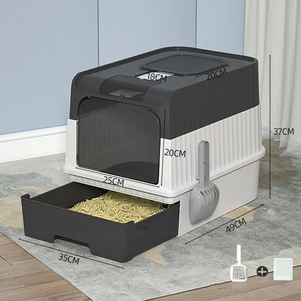 Black Large Enclosed Cat Litter Box with Drawer and Scoop-Odor Control, Removable Tray, Easy Clean Design