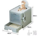 Top-Entry Cat Litter Box with Drawer - Enclosed Design, Easy Clean, Odor Control, Anti-Tracking Lid Grey