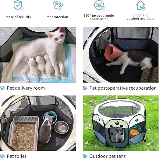 Portable Pet Playpen with Oxford Cloth, Foldable Octagon Dog & Cat Tent, Indoor & Outdoor Use  size 74*74*43cm