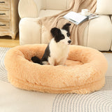 Fluffy Donut-Shaped Pet Bed- Soft, Cozy, and Anti-Anxiety for Dogs and Cats, Machine Washable  Apricot Size:S 60*15*18cm