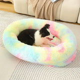 Fluffy Donut-Shaped Pet Bed- Soft, Cozy, and Anti-Anxiety for Dogs and Cats, Machine Washable  Rainbow-colored Size:M 75*55*18cm