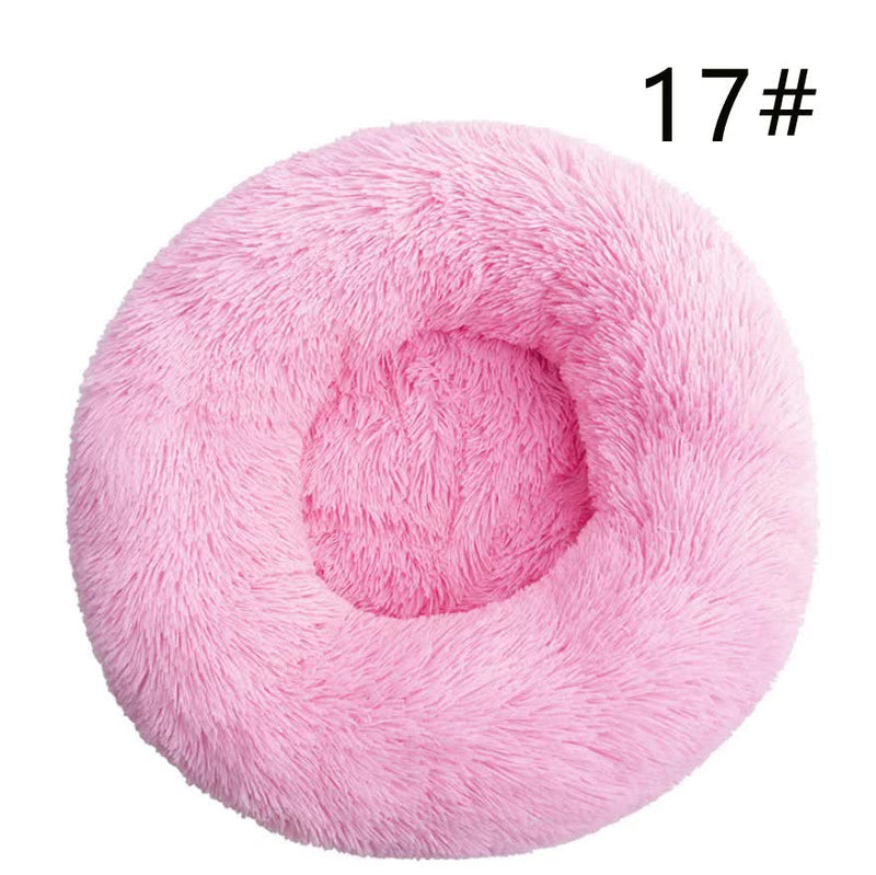 Calming Donut Pet Bed -Soft Faux Fur, Anti-Anxiety Fluffy Round Bed for Cats and Small Dogs (Pink)50cm