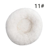 Calming Donut Pet Bed -Soft Faux Fur, Anti-Anxiety Fluffy Round Bed for Cats and Small Dogs (White)50cm