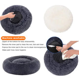 Calming Donut Pet Bed -Soft Faux Fur, Anti-Anxiety Fluffy Round Bed for Cats and Small Dogs (Beige Brown)50cm