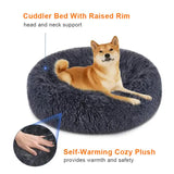 Calming Donut Pet Bed -Soft Faux Fur, Anti-Anxiety Fluffy Round Bed for Cats and Small Dogs (Coffee)40cm