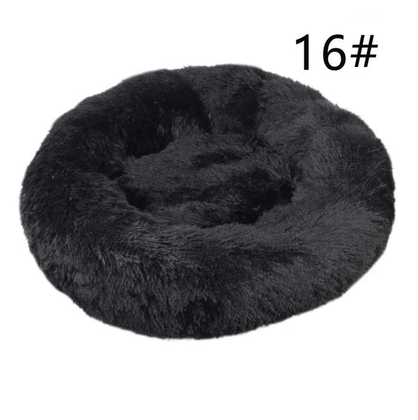 Calming Donut Pet Bed -Soft Faux Fur, Anti-Anxiety Fluffy Round Bed for Cats and Small Dogs (Black)40cm