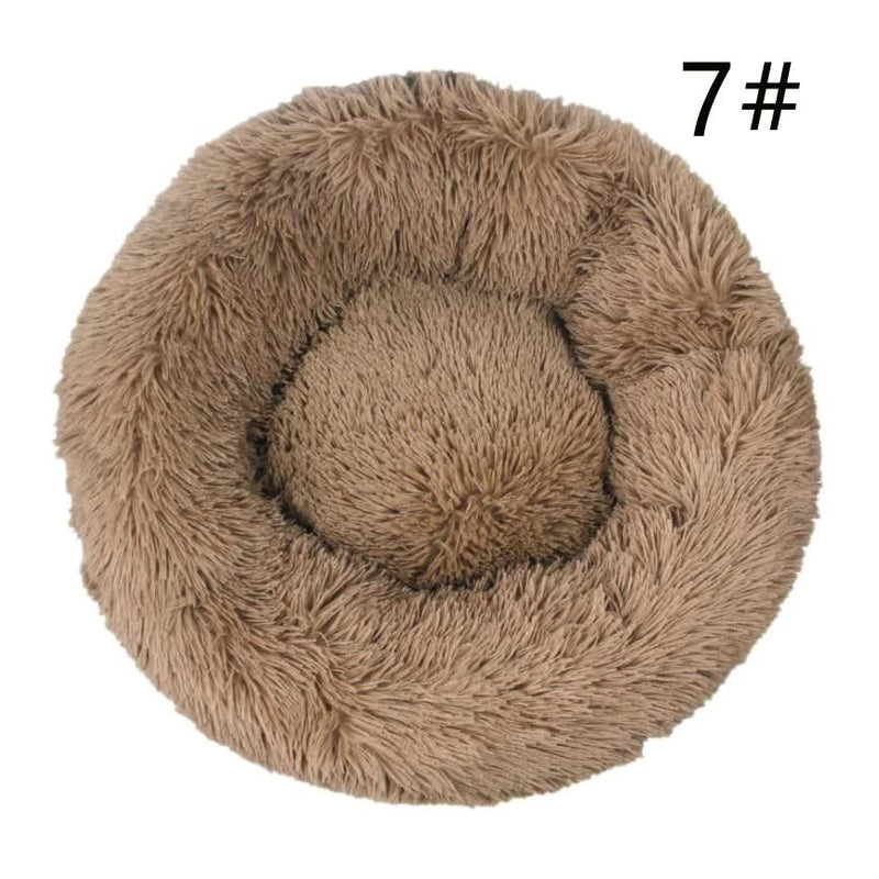 Calming Donut Pet Bed -Soft Faux Fur, Anti-Anxiety Fluffy Round Bed for Cats and Small Dogs (khaki)40cm