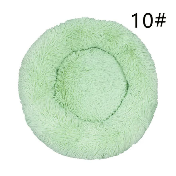 Calming Donut Pet Bed -Soft Faux Fur, Anti-Anxiety Fluffy Round Bed for Cats and Small Dogs (Green)40cm