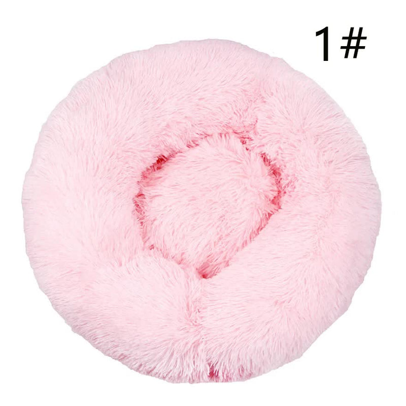 Calming Donut Pet Bed -Soft Faux Fur, Anti-Anxiety Fluffy Round Bed for Cats and Small Dogs (Light Pink)40cm