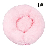 Calming Donut Pet Bed -Soft Faux Fur, Anti-Anxiety Fluffy Round Bed for Cats and Small Dogs (Light Pink)50cm