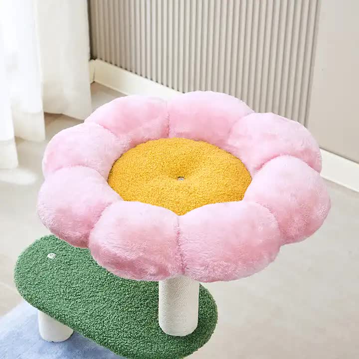 Floral Cat Tree with Cozy Hideaway and Scratching Posts (55x38x92 cm)