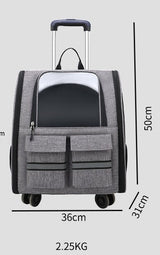 Grey 3-in-1 Pet Carrier: Rolling Backpack with Collapsible Design