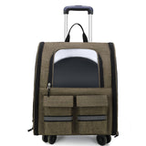 khaki 3-in-1 Pet Carrier: Rolling Backpack with Collapsible Design