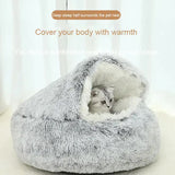 Cozy Green Plush Hooded Pet Bed - Ultra Soft Long Fur Cave Bed for Small Pets 40cm