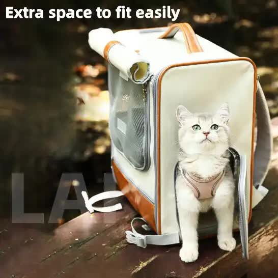 Beige Large Capacity Breathable Foldable Pet Trolley - Travel Cat Carrier with Wheels, Portable, Spacious, and Convenient for Two Cats