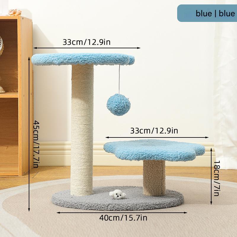 Blue Compact Cat Climbing Frame with Dual-Level Sisal Posts and Playful Design - Perfect for Scratching and Jumping