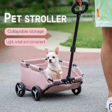 Pink Foldable Pet Travel Wagon for Small Dogs - Lightweight and Portable