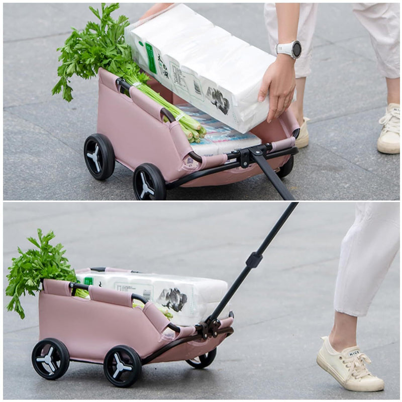 Pink Foldable Pet Travel Wagon for Small Dogs - Lightweight and Portable