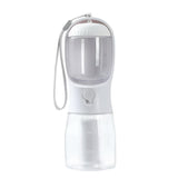 White 3-in-1 Portable Pet Water Bottle with Food Storage and Waste Bag Dispenser - 300mL Capacity