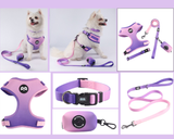 M Purple-pink Adjustable Soft Pet Harness with Leash & Poop Bag Dispenser