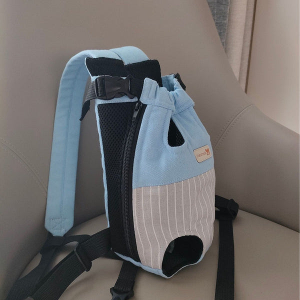 Size S Blue-Gray Patchwork Pet Backpack Dog Carrier Cat Travel Bag - Breathable, Portable & Hands-Free Four-Leg Design