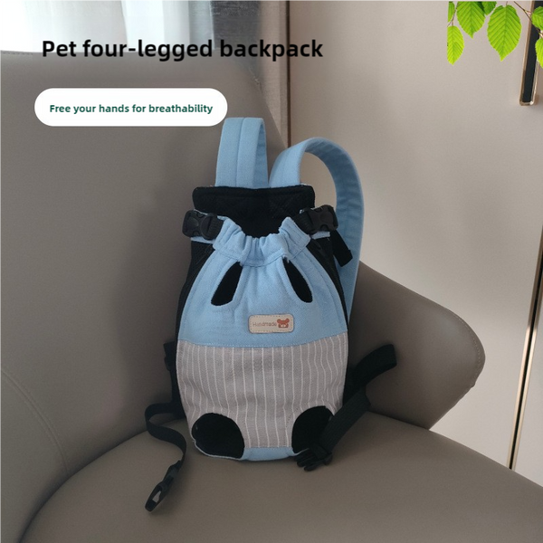 Size M Blue-Gray Patchwork Pet Backpack Dog Carrier Cat Travel Bag - Breathable, Portable & Hands-Free Four-Leg Design