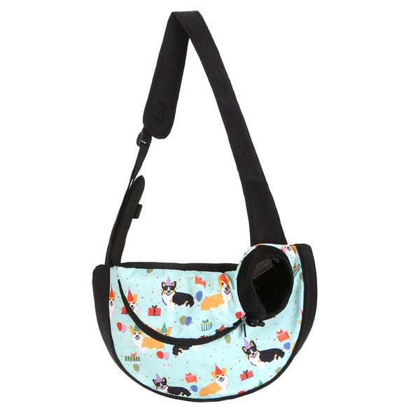 Size L Blue Dog Pattern Lightweight Single Shoulder Pet Sling Bag -  Stylish Durable Oxford Fabric Carrier