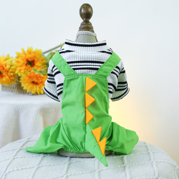 XS Little Green Dragon Bib Pants Cute Four-Legged Dog Clothes - Spring/Summer Pet Outfit, Soft & Breathable