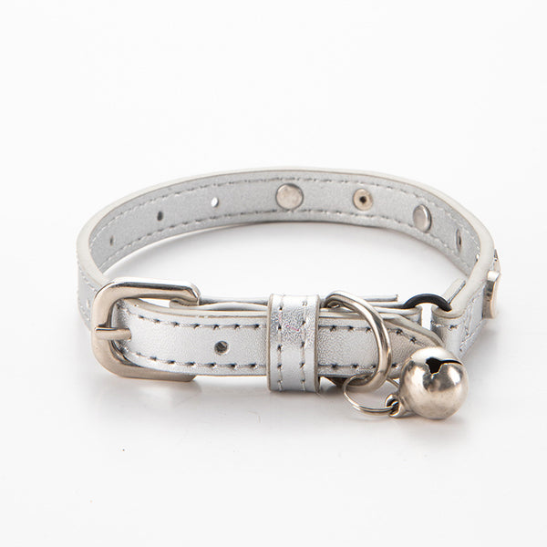 3 pcs Silver Stylish PU Leather Pet Collar - Anti-Loss, Puppy Bell, Star & Moon Design Width 1.2cm Total Length 35cm