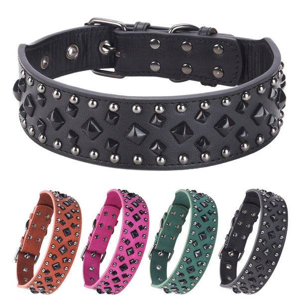 Size S Black 1 pack Stylish PU Leather Dog Collar with Spikes - Adjustable, Durable & Comfortable for Medium to Large Breeds