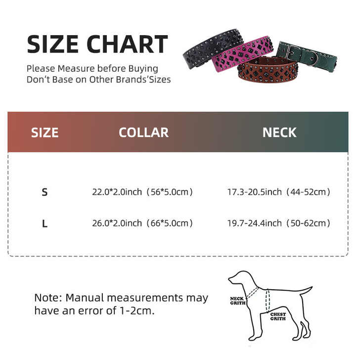 Size S Black 1 pack Stylish PU Leather Dog Collar with Spikes - Adjustable, Durable & Comfortable for Medium to Large Breeds